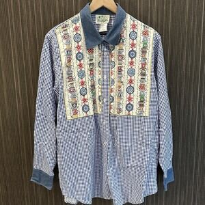 THE QUACKER FACTORY Womens Shirt Grandmacore Cottagecore Tea Party Kitschy Large